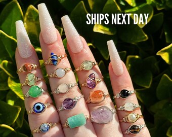 Buy 2 get 1 Free | Crystal Ring, Natural Gemstone, Dainty Wire Rings, Custom, Unique Gift, Raw Stone, Crystal Jewelry, Handmade, Birthstone