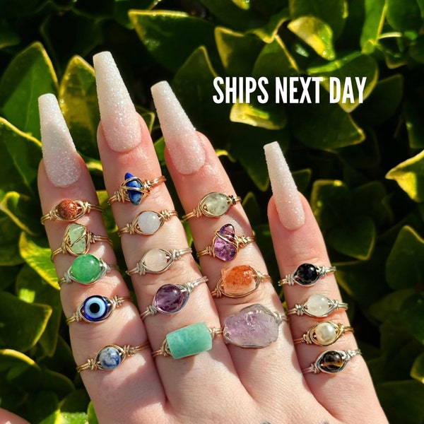 Buy 2 get 1 Free | Crystal Ring, Natural Gemstone, Dainty Wire Rings, Custom, Unique Gift, Raw Stone, Crystal Jewelry, Handmade, Birthstone