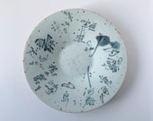 Unique Calligraphy Chinese Brushstroke Painting Collectable Plate Wood-fired Handmade in Jingdezhen by Master Maker Qi Zhonghe