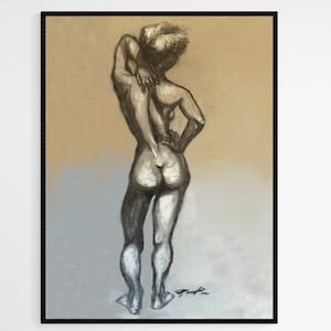 Figure Drawing Expressive Figure Drawing Printable Wall Art Figure Drawing, Leaning Over charcoal Illustration Art Printable, Wall decor
