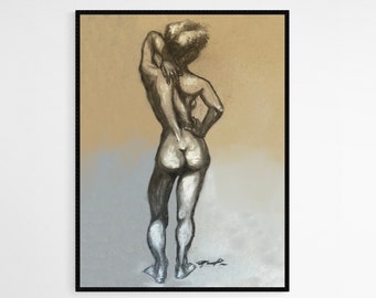 Figure Drawing Expressive Figure Drawing Printable Wall Art Figure Drawing, Leaning Over charcoal Illustration Art Printable, Wall decor