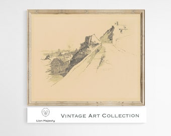 PRINTABLE Vintage Rural in Quebec Pencil Sketch Art Vintage Instant Downloadable Digital Art Minimalist Art Wall Decor Instant Download