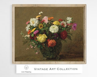 Flower Painting | Vintage Print Botanical Oil Painting | Antique French PRINTABLE Digital Wall Art, Girl Room Decor #127