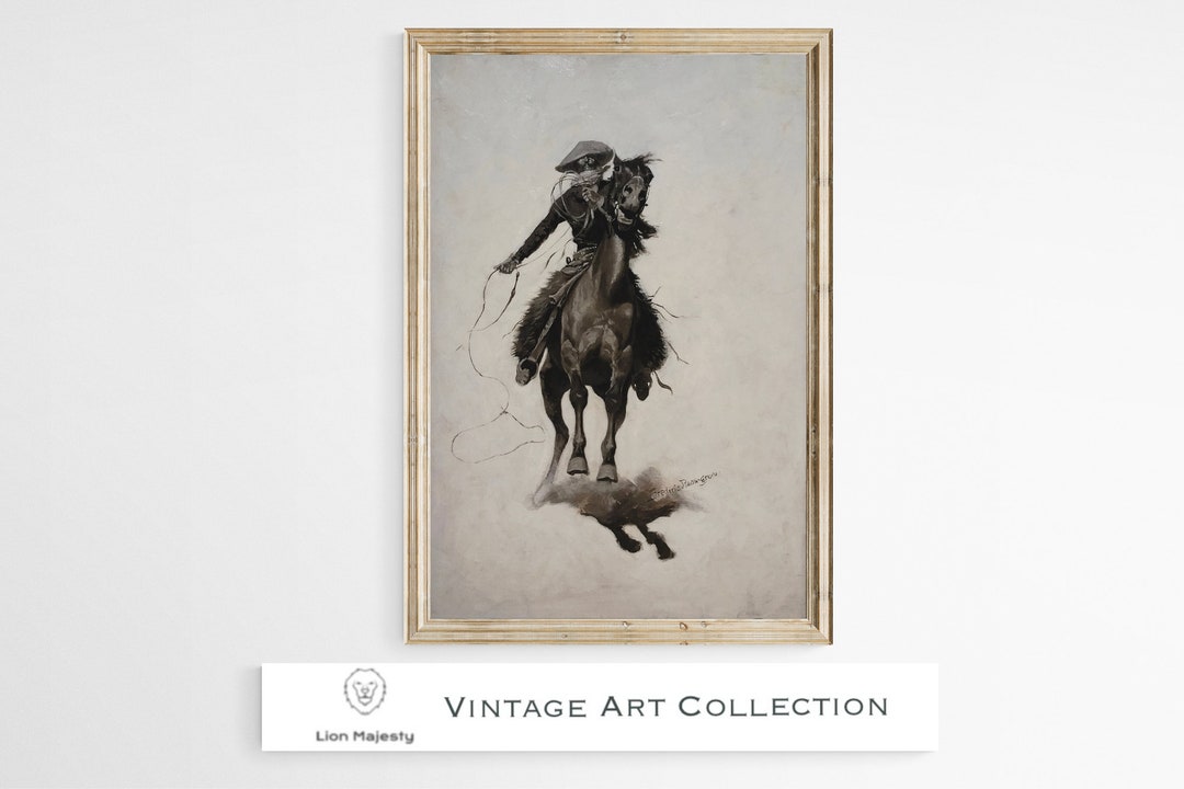 Cowboy Horse Rider Oil Painting | Vintage Western Art | Rustic ...