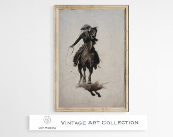 カウボーイの夕焼けの絵 馬の油絵 西洋画 南西部のアート カウボーイの