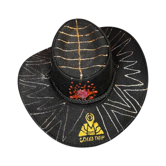 Hand-painted Black Cowboy Hat: Glitter Spider Emblem  display picture 1