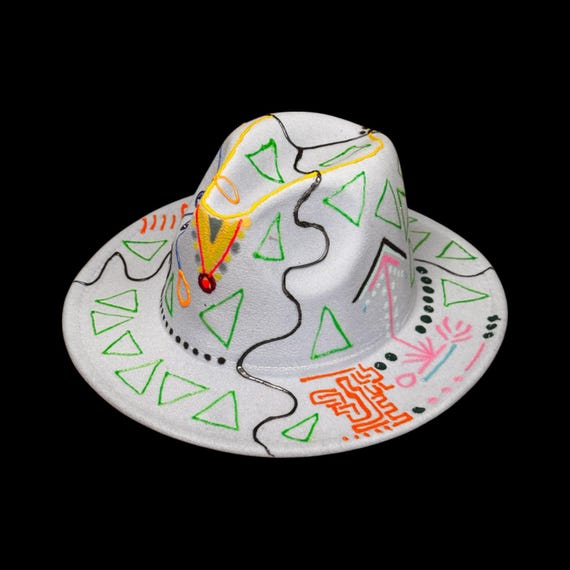 UV Reactive Fedora Hat: Hand-painted Galactic Glyphs  display picture 1