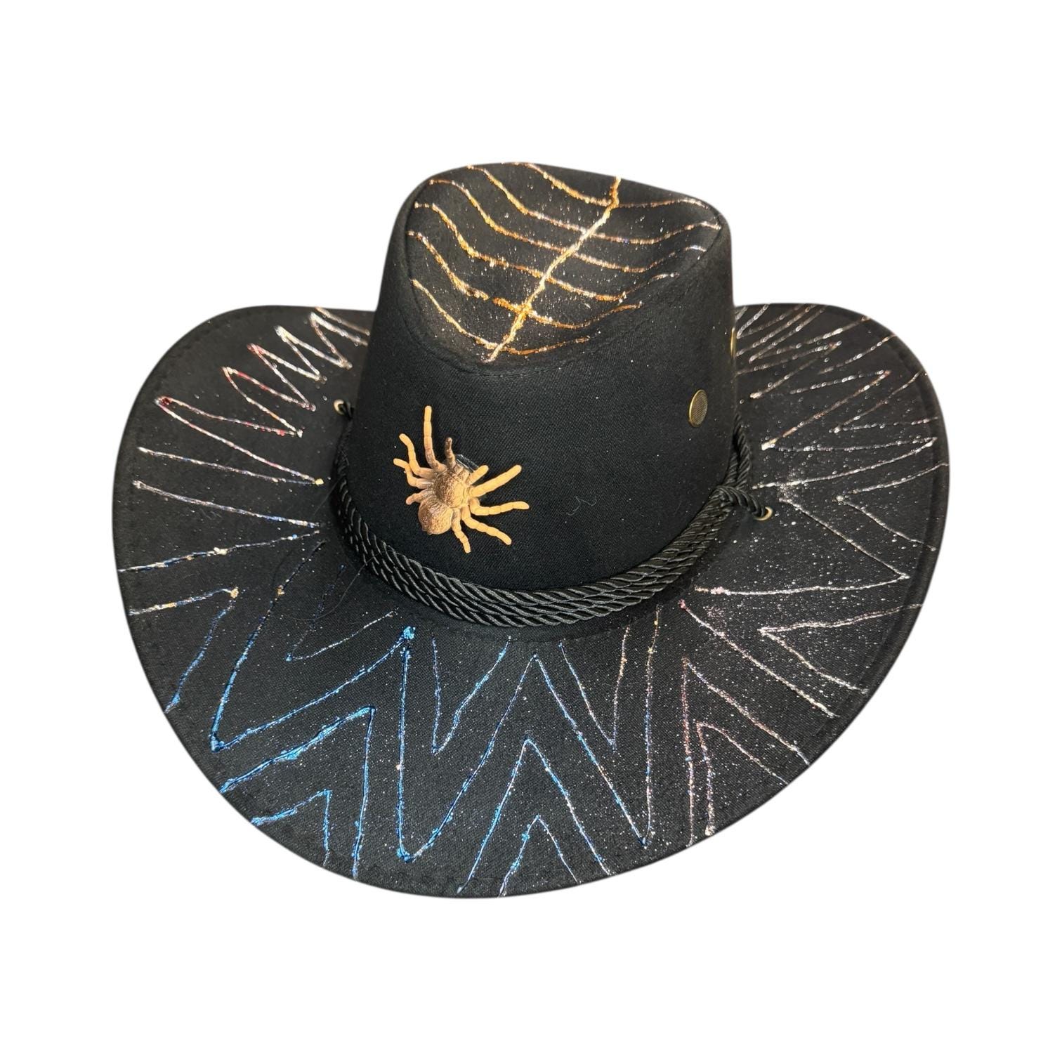 ?Black Cowboy Hat with Rhinestone Spider ?️ Black Cowboy Hat With Rhinestone Fringe,black Cowboy Hat  main image 2