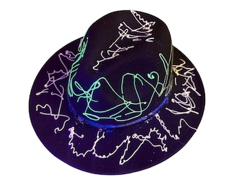 UV Reactive Fedora, Hand Painted, Neon Glow Festival Rave Hat
