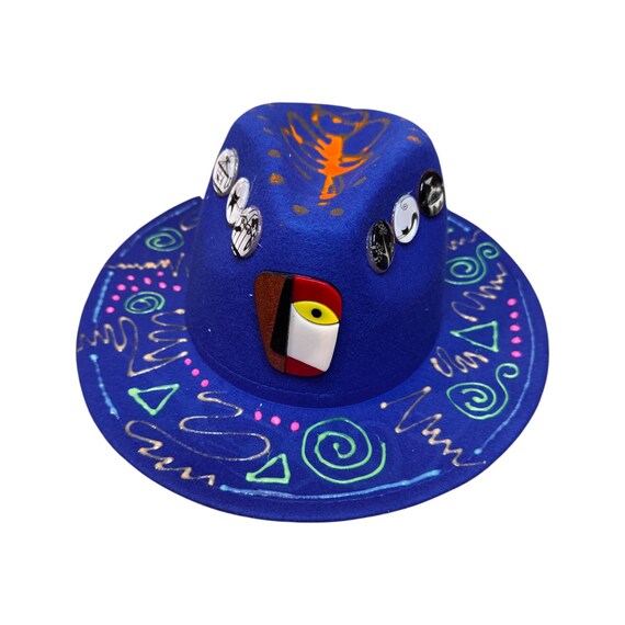 Hand-painted Psychedelic Fedora: Neon UV Tribal Burning Man  display picture 1