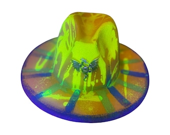 UV Glow Dragon Fedora, Hand-Painted Festival Hat, Burning Man Rave Wear
