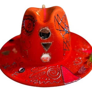Psychedelic Burning Man Fedora: Hand-Painted Rave Costume, UV Reactive