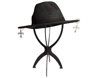Sombrero Fedora con cruz gótica, disfraz de bruja pintado a mano, accesorio de sacerdote oscuro para festivales, Burning Man