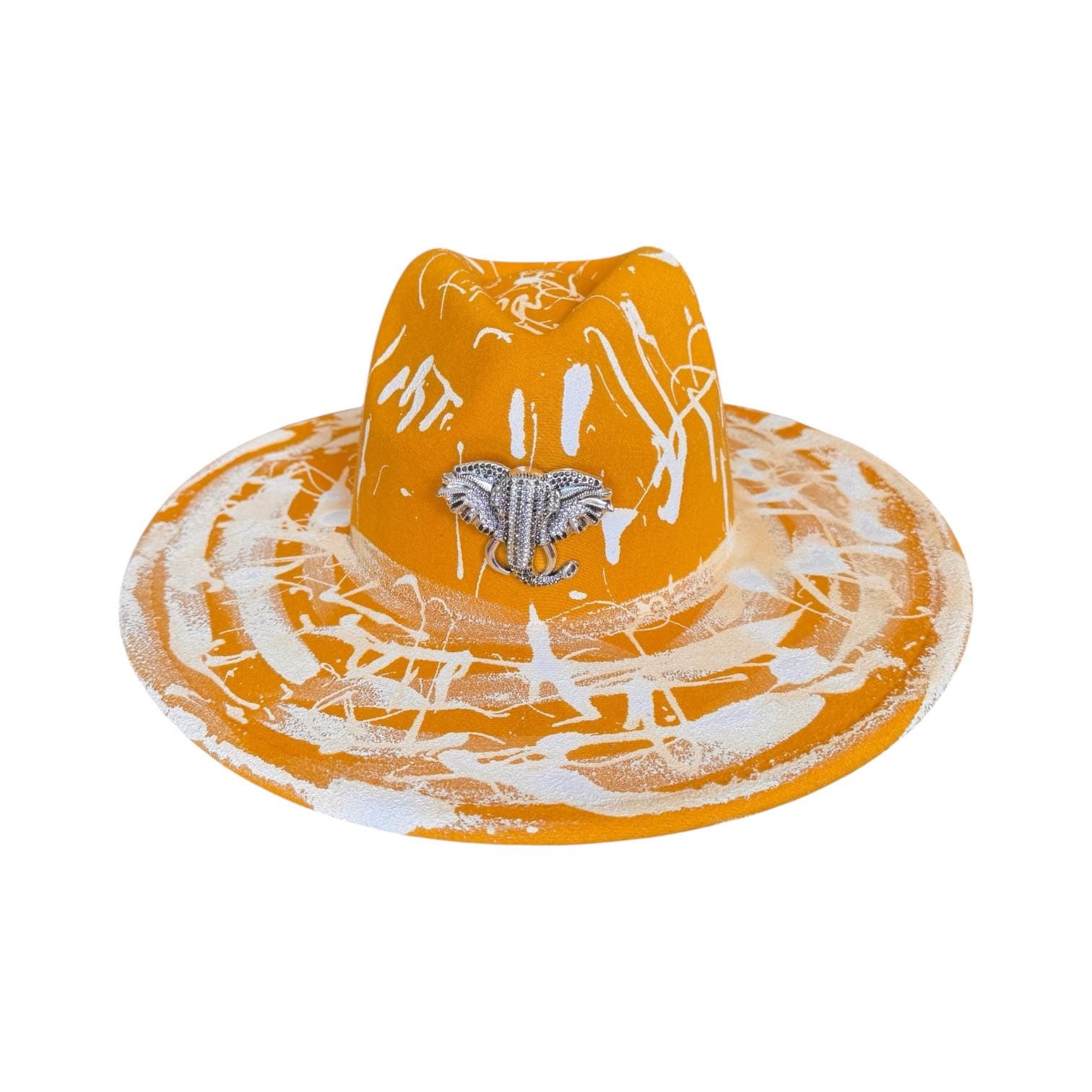 Hand-painted Orange Splatter Hat: Festival Rave Fashion With  display picture 2