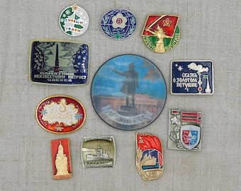 Set of 11 badges, vlksm,pioneer,cruiser Aurora,March 8,Made in USSR,Soviet vintage,USSR badge,Communist party,Soviet Union,Propoganda #13