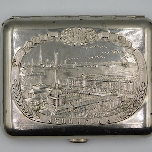 Portasigarette sovietico USSD, Portasigarette in metallo URSS, Scatola per tabacco, Porta carte, Regalo di Natale, Idea regalo, Vintage URSS, Leningrado (3)