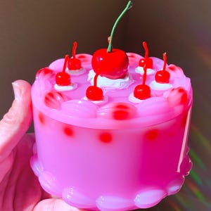 Cherry Cake Trinket Box, Pink Cherry Cake Box, Fake Cherry Cake, Cherry Decor, Cherry Aesthetic, Resin Cake, Coquette Decor
