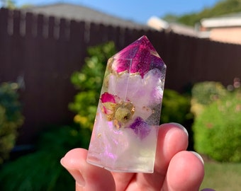 Purple Mist, Rosebuds, and Amethyst, Mini Resin Crystal Point