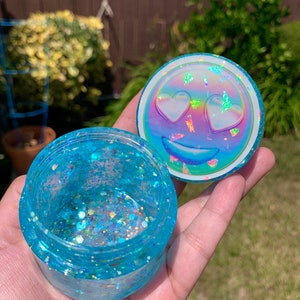Blue Holographic Happy Face Stash Jar
