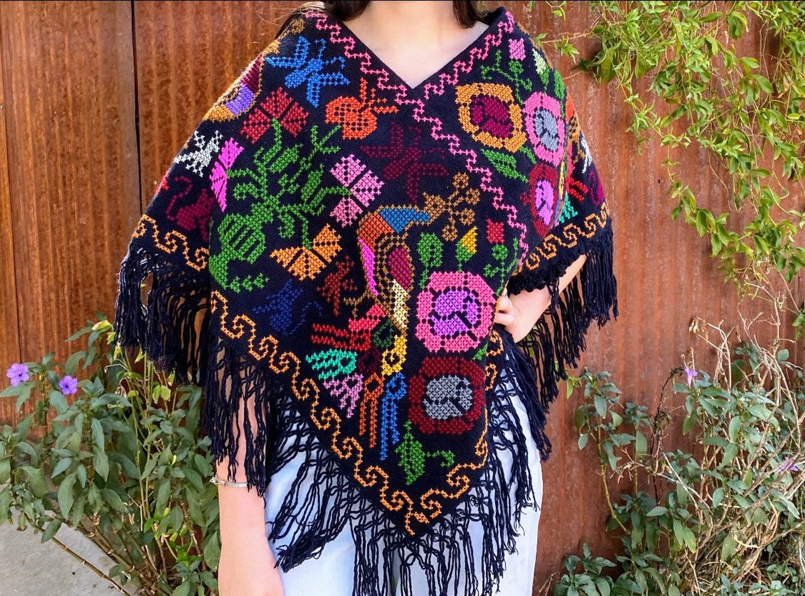 Hand Embroidered Poncho. Colorful Poncho. Mexican Traditional Etsy