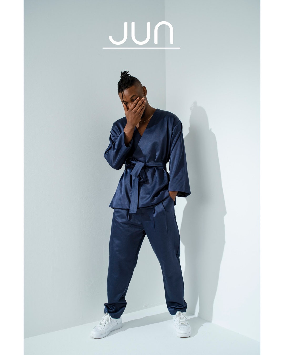 Men's 2 Piece Two Button Dark Navy Suit- Dress Shirt, Free Tie & Hankie Package Combo ~ Combination main image 0