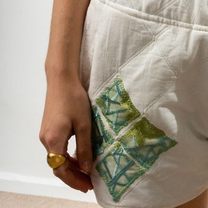 Handmade Pocketed Mini Shorts with Organza Detail Women Cotton Short Casual Mini Quilted Short image 2