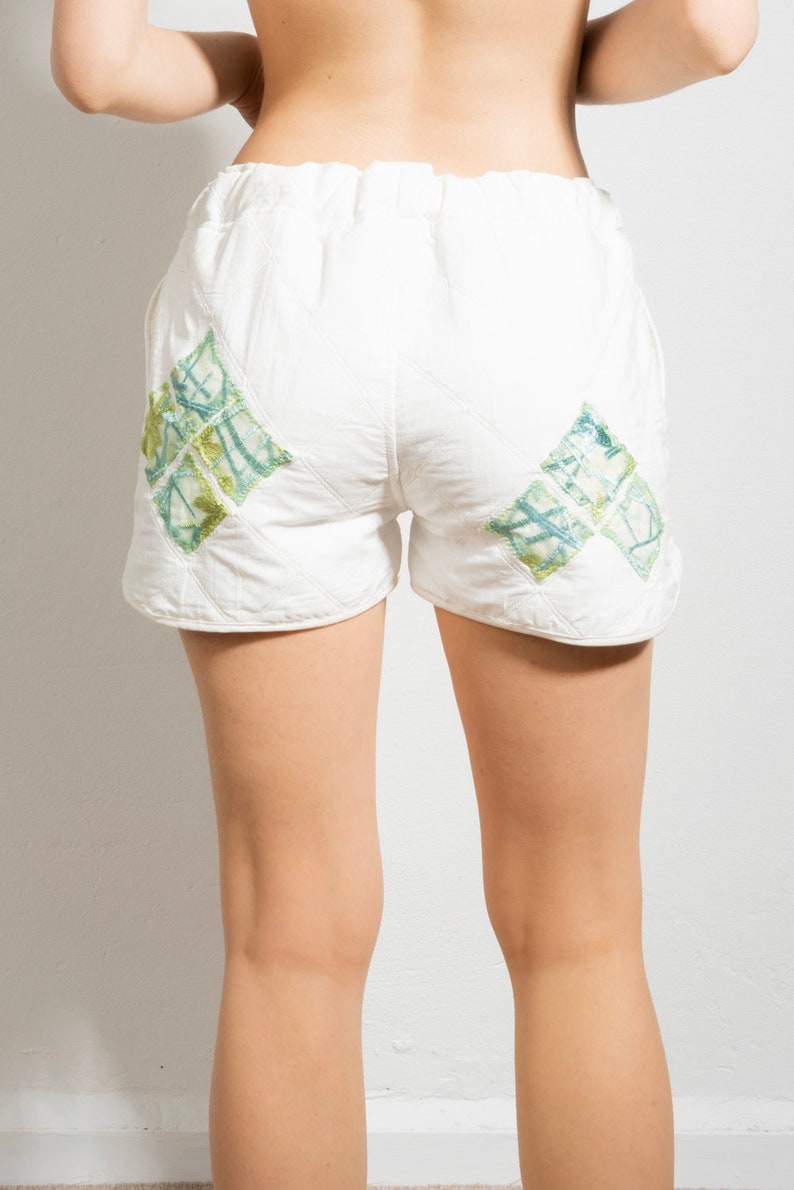Handmade Pocketed Mini Shorts with Organza Detail Women Cotton Short Casual Mini Quilted Short image 3