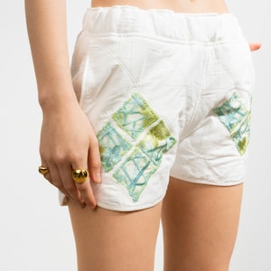 Handmade Pocketed Mini Shorts with Organza Detail Women Cotton Short Casual Mini Quilted Short image 1