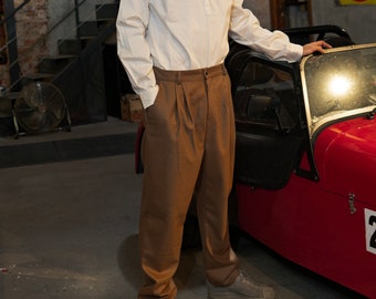 Pantalones plisados de algodón para hombre: pantalones holgados hasta el tobillo