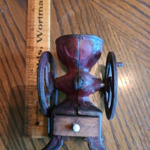 Vintage Toy Cast Iron Coffee Grinder with Original  Red Paint