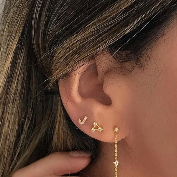 Mini Triangle Bezel Constellation Earrings | Tiny Geometric Shapes - CZ earrings - Everyday jewelry - Minimalist earrings - Dainty studs
