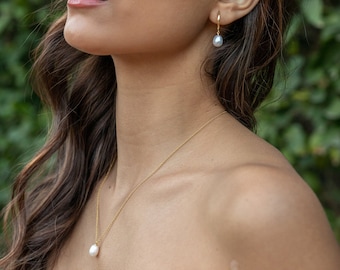 Single Pearl jewelry set for wedding - Wedding Jewelry - Bridesmaid Gifts - Bridesmaid Jewelry - Unique Wedding Jewelry pearls Set For Bride