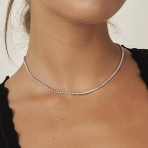 Riviera Silver Plated Cubic Zirconia Tennis Necklace choker Riviera 2MM Wedding Tennis Necklace Tennis Choker Riviera Gold Plated image 1