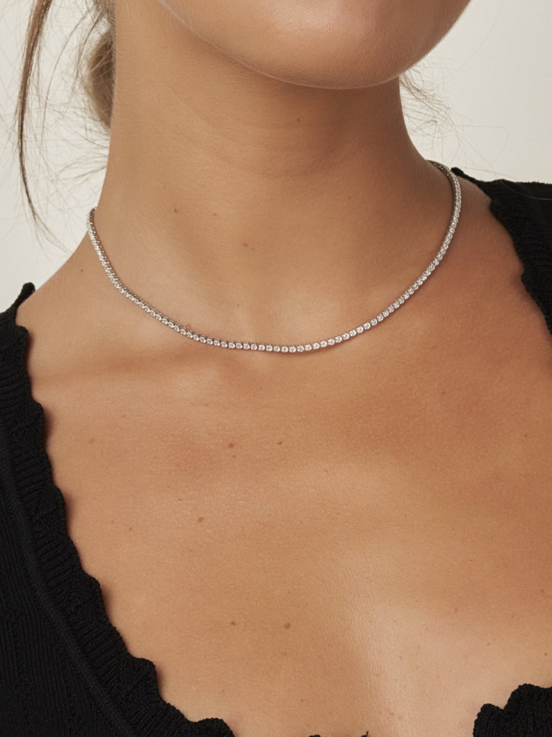 Riviera plaqué argent Collier ras de cou tennis zircone cubique Riviera 2 mm Collier tennis de mariage Ras de cou tennis Riviera plaqué or image 1