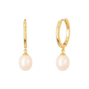 Single Pearl Hoops Earrings, Dainty Pearls Earrings, pearl earrings wedding, bridal earrings, bridesmaid earrings, gold pearl drop earrings image 2