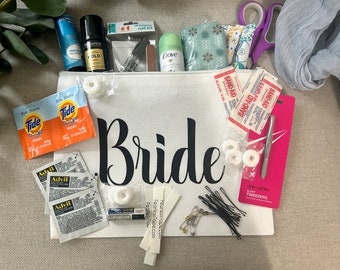 White Bridal Emergency Kit, Wedding Day emergency kit, Customized wedding day bag, gift for bride, bridal shower gift, custom bride bag