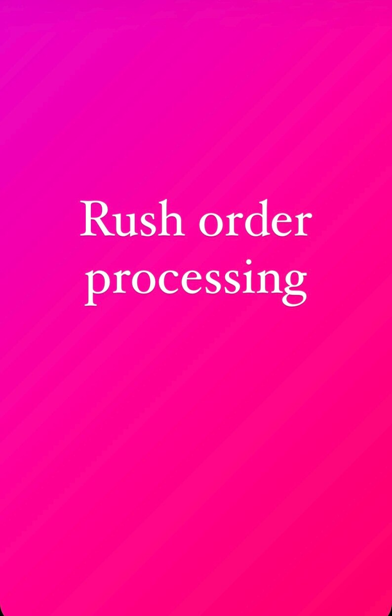 May include: A bright pink and magenta gradient background with the white text "Rush order processing" in the centre. The text is in a clear, sans-serif font, providing good contrast against the colourful backdrop.