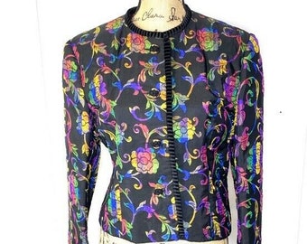 Vintage Doncaster cropped getailleerde blazer met bloemen 12, maat medium