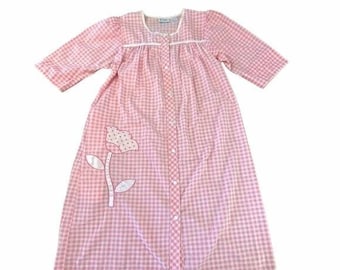 Vintage Kelly Reed Gingham House Dress Muumuu S/M Country Cottage Grandma Pink