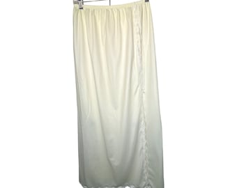 Vintage Vanity Fair Nylon avorio lungo mezzo slip in pizzo con fiocchi medi