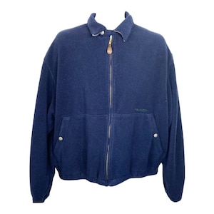 Polo Sport Ralph Lauren 90s Vintage Men&#39;s Navy Blue Fleece Bomber Jacket Size XL