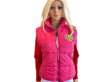 Vintage 90's Tweety Bird Looney Tunes Hot Pink Puffer Vest Junior 14/ Women S
