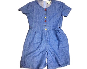 Vintage anni ' 80 Alexandra Lee Denim Jean Romper con bottoni rosa 6P