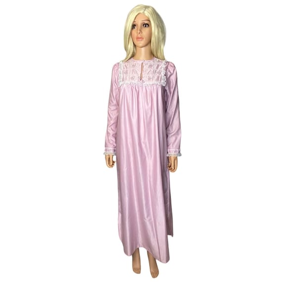 Vintage 70's Barbizon Nightgown Pink Embroidery L… - image 1