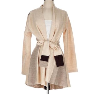 Anthropologie Rosie Neira Denissa wollen trui met strikband dames, XL beige afbeelding 2