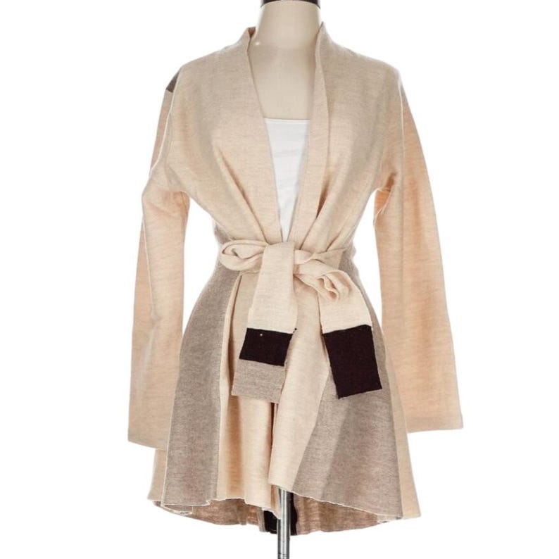 Anthropologie Rosie Neira Denissa wollen trui met strikband dames, XL beige afbeelding 2