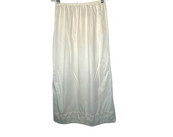 Montgomery Ward Vintage Nylon mezza sottoveste lunga M spacco laterale in pizzo lungo 35 pollici bianco sporco