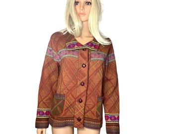 Giacca cardigan lavorata a maglia con intarsio Coldwater Creek M misto lana e cotone tribale
