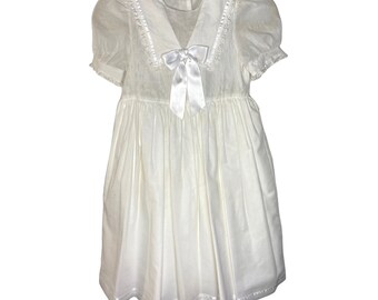 Vintage Laura Ashley Mother & Child 8 White Dress Lace Collar Bow Sottoveste RARO