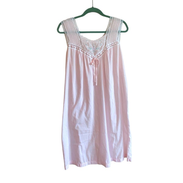 Barbizon M Lace Floral Embroidered Sleeveless Nightgown Vintage Blendaire Pink